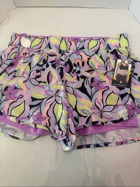 Avia Women's Floral Athletic Shorts - Purple Multi